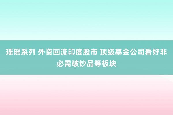 瑶瑶系列 外资回流印度股市 顶级基金公司看好非必需破钞品等板块