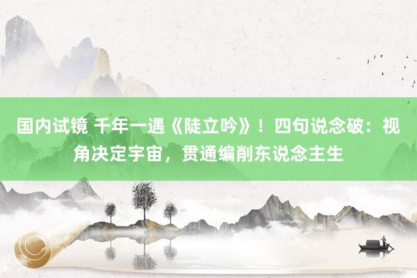 国内试镜 千年一遇《陡立吟》！四句说念破：视角决定宇宙，贯通编削东说念主生